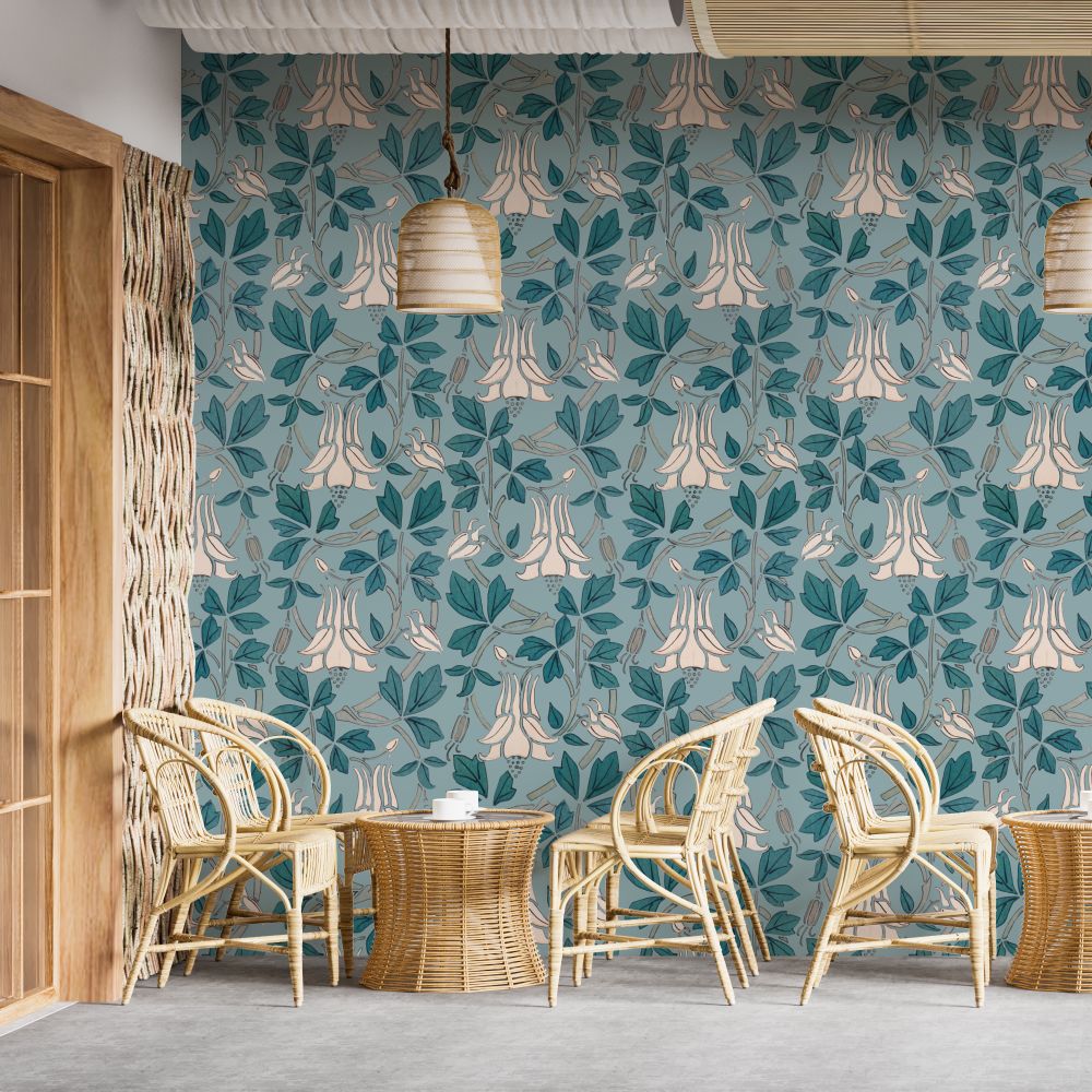 White flower with blue leaves