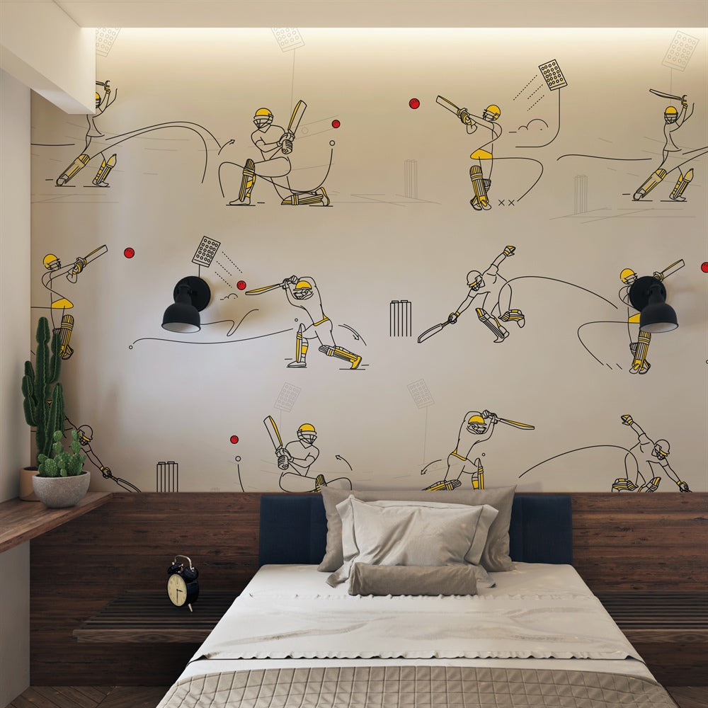 Cricket Mania kids room wallpaper