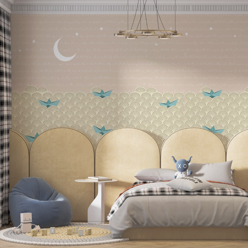 Kids Sailing night Boat-bedroom wallpaper