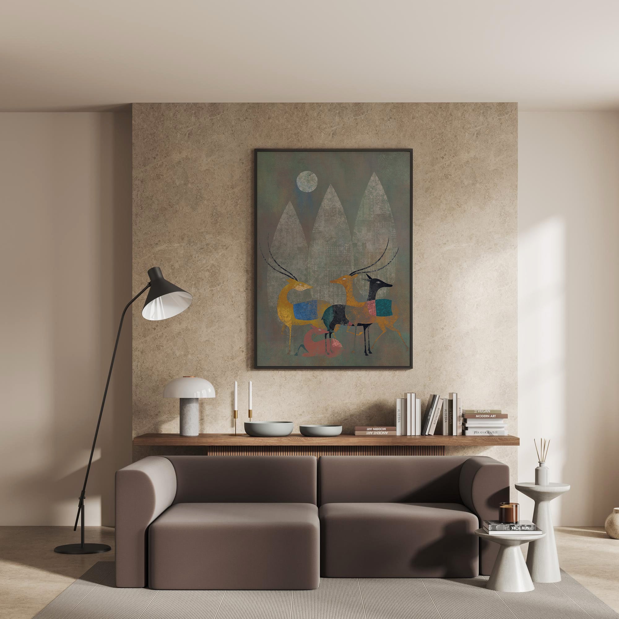 Moonlit Herd Deer Modern Canvas Painting