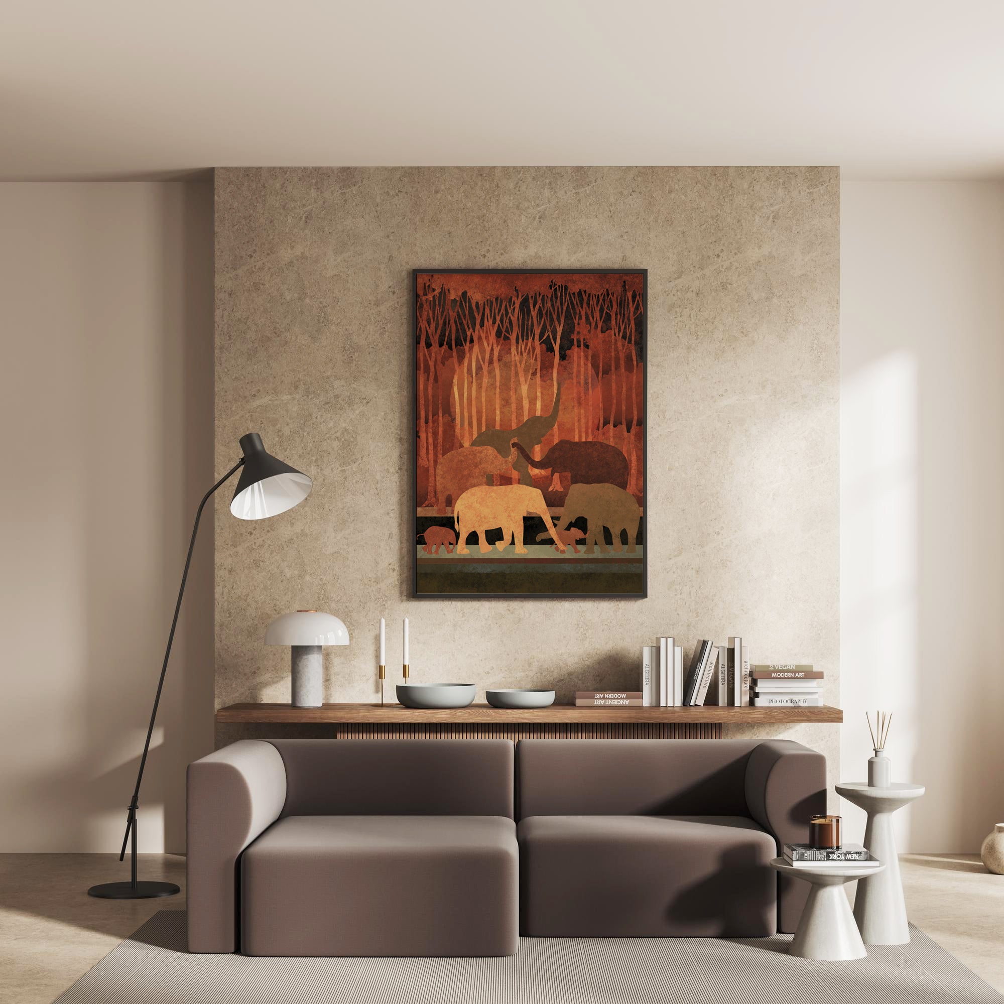 Twilight Walk of the Tuskers-Wall Art Canvas Painting