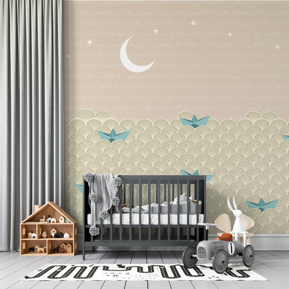 Kids Sailing night Boat-bedroom wallpaper