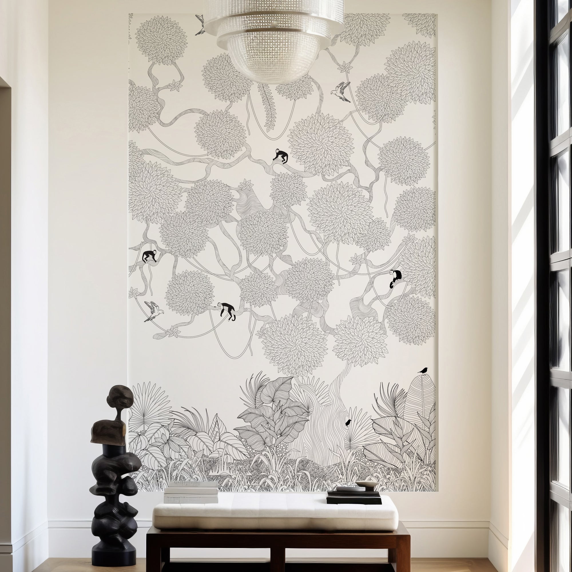 Botanical Jungle with Playful Monkeys