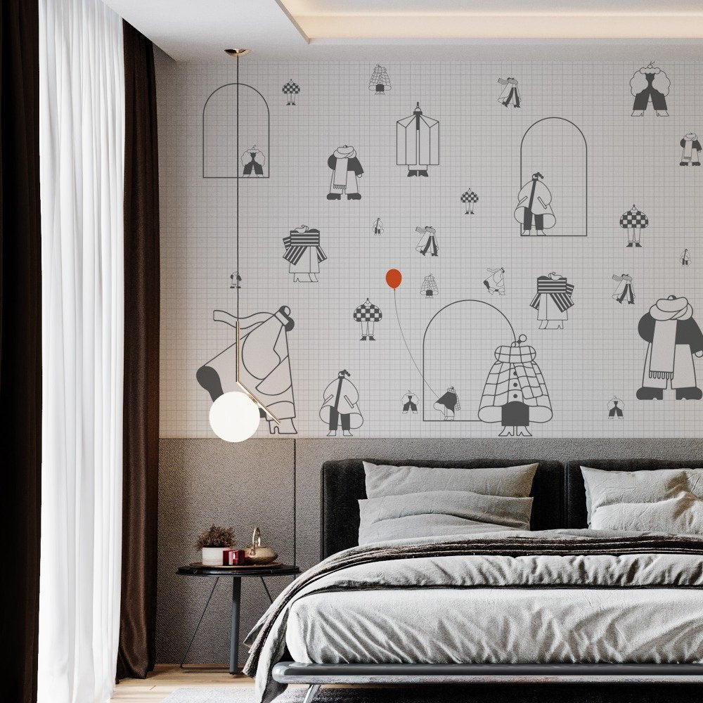 Ink & Grid- Kids Room Wallpaper