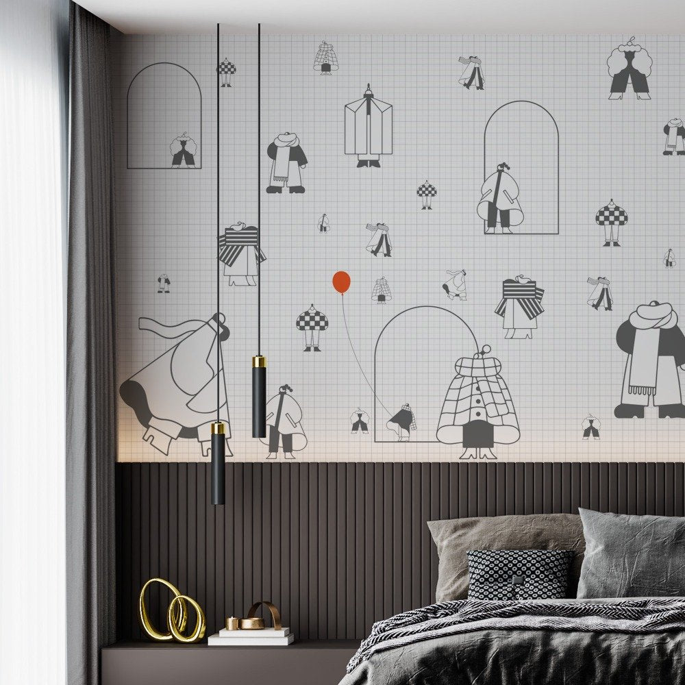 Ink & Grid- Kids Room Wallpaper