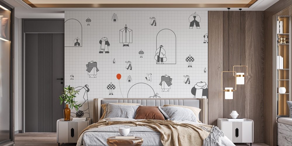 Ink & Grid- Kids Room Wallpaper