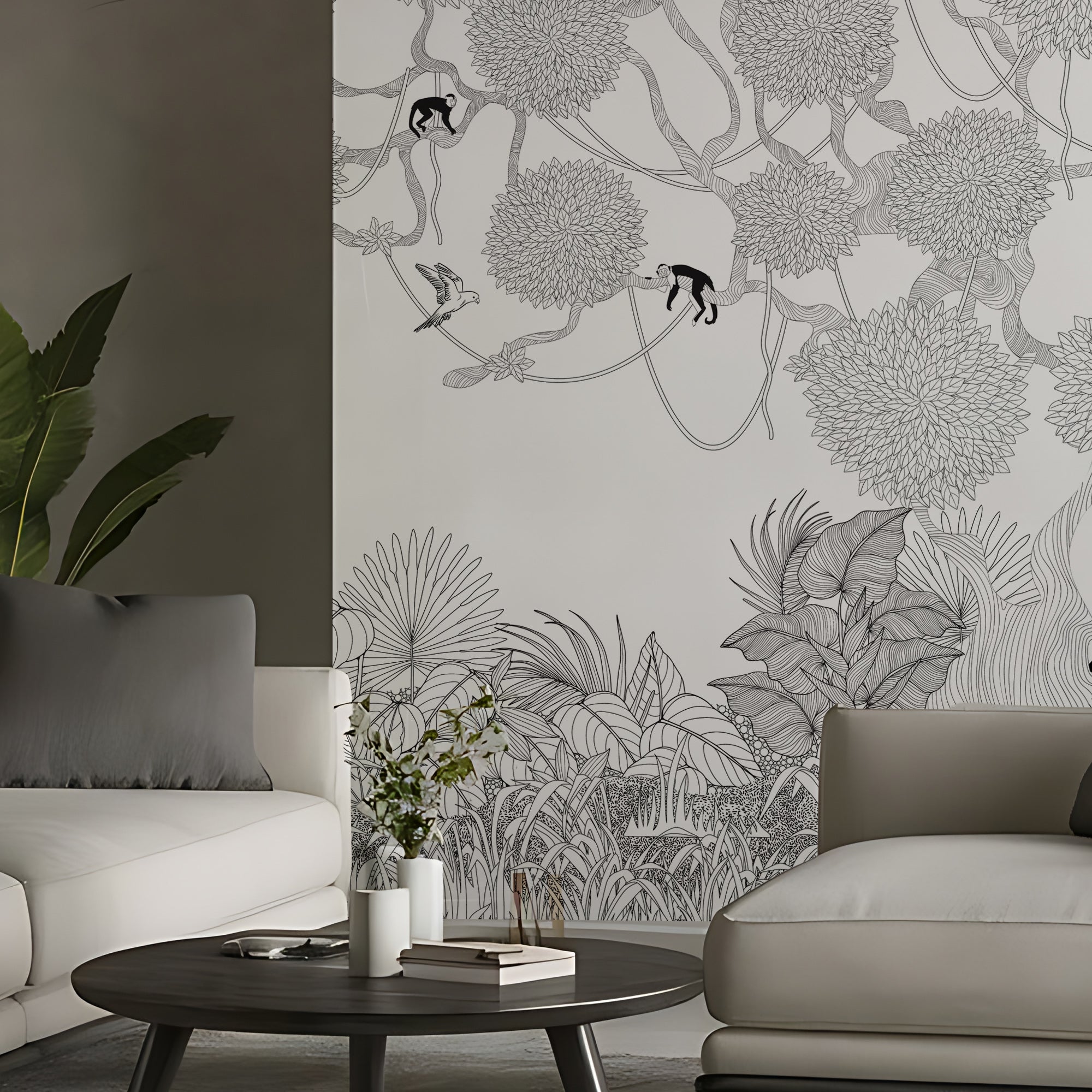 Botanical Jungle with Playful Monkeys