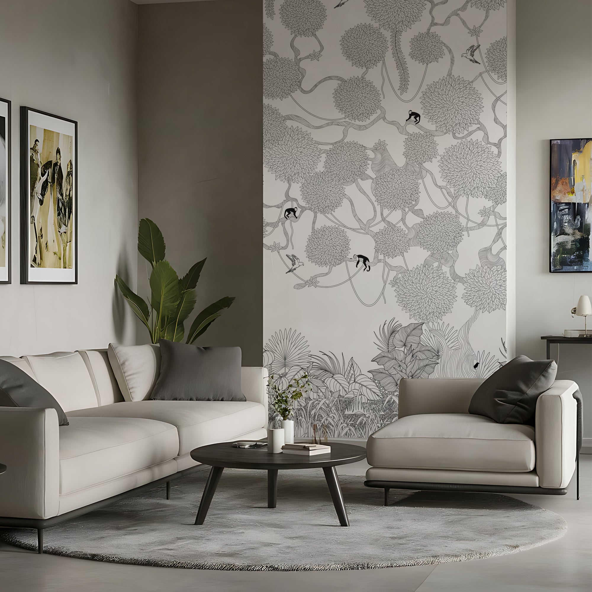 Botanical Jungle with Playful Monkeys