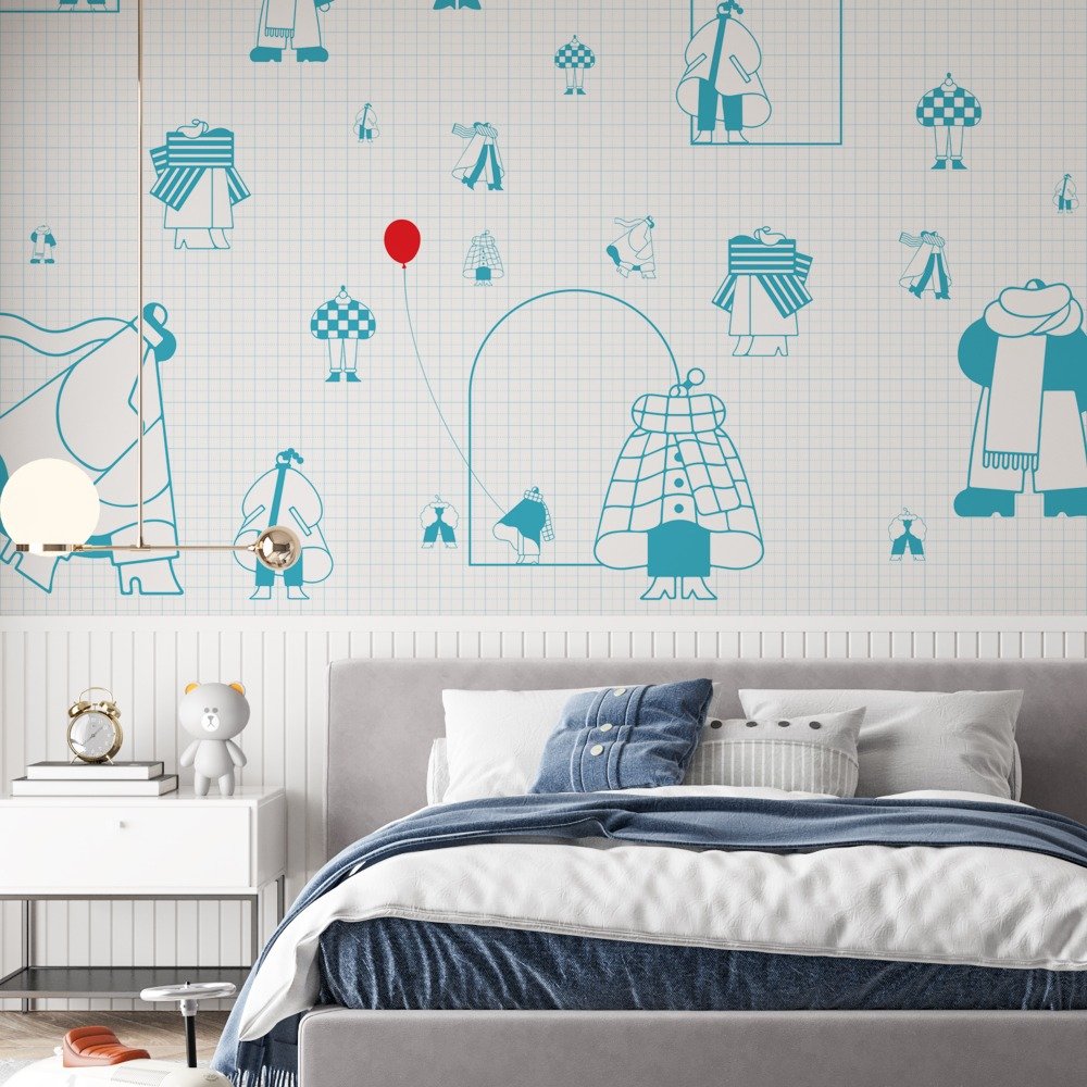 Ink & Grid- Kids Room Wallpaper