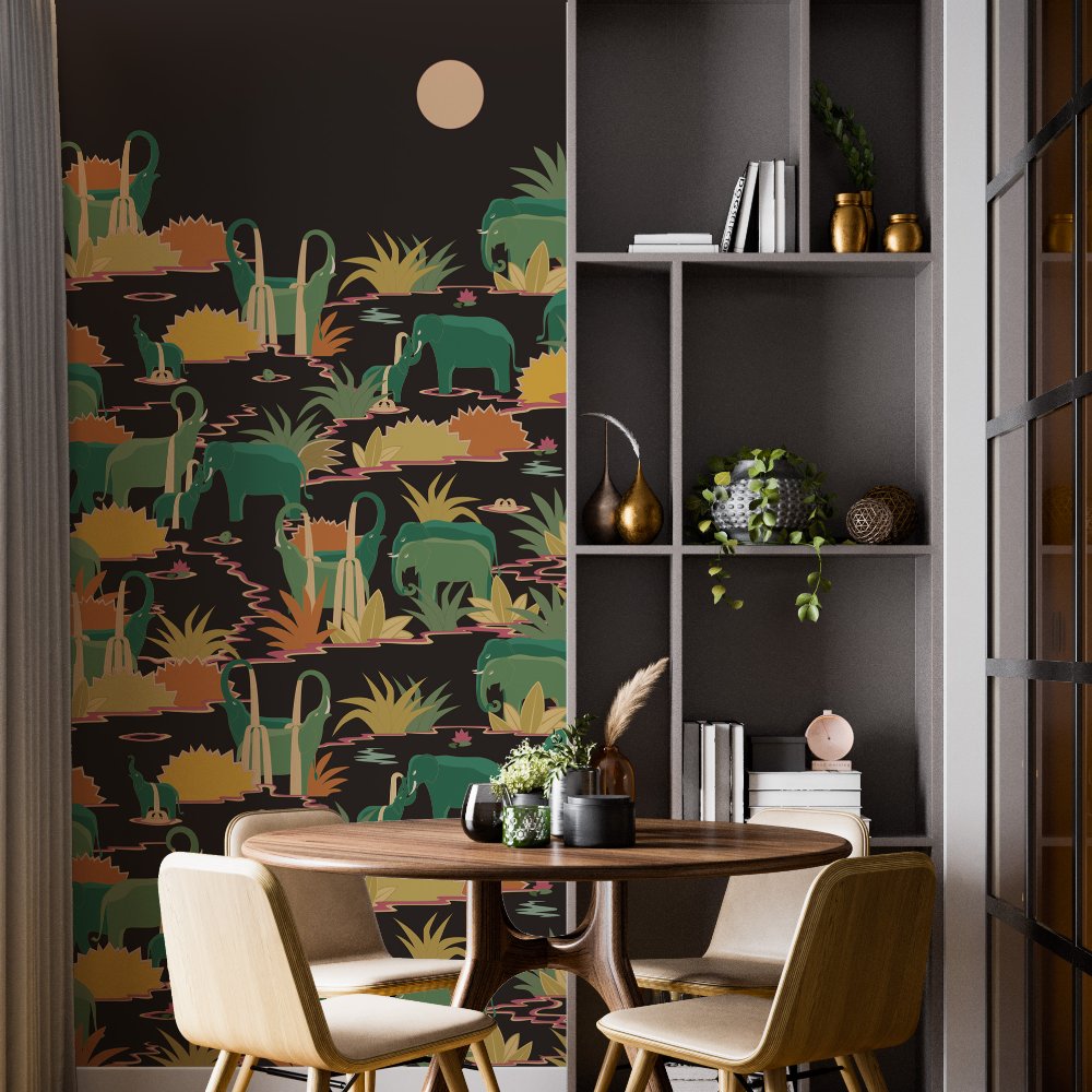 Bathing Elephant Kids Room Wallpaper