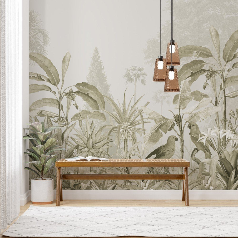 Parrots visiting tropical lines - Green tone