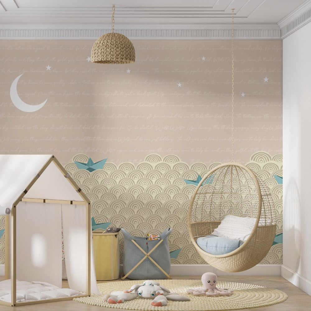 Kids Sailing night Boat-bedroom wallpaper