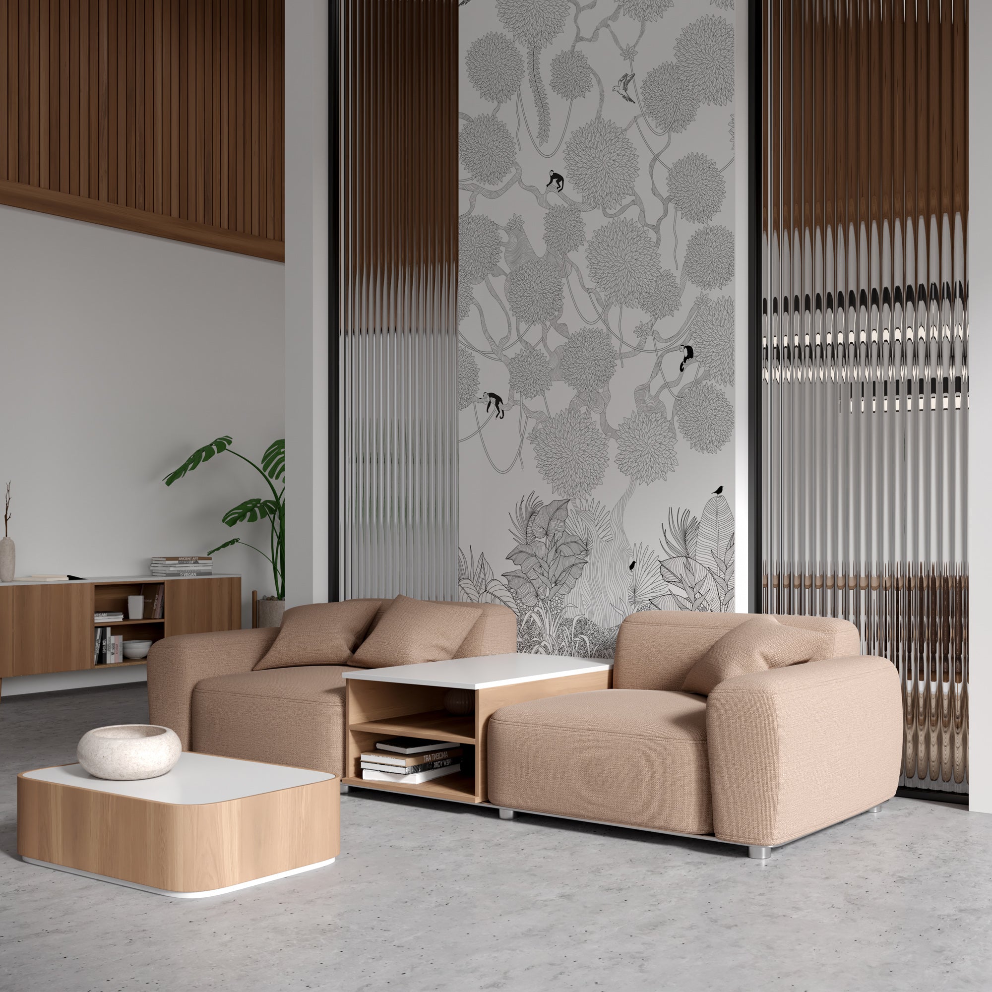 Botanical Jungle with Playful Monkeys