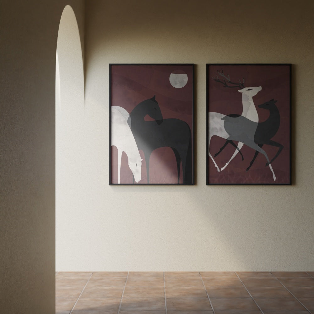 One with Hourses and Deers - Set of 2