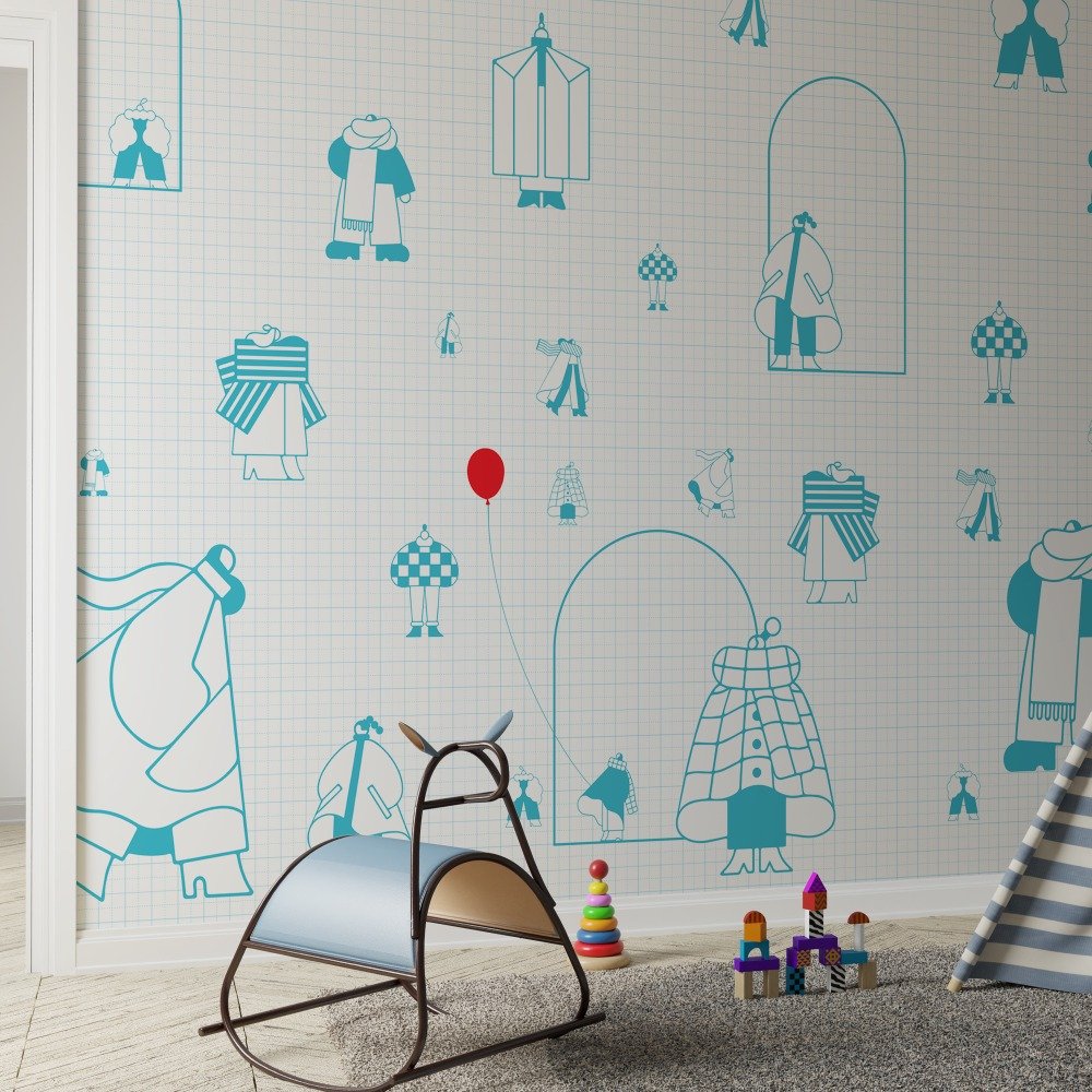 Ink & Grid- Kids Room Wallpaper