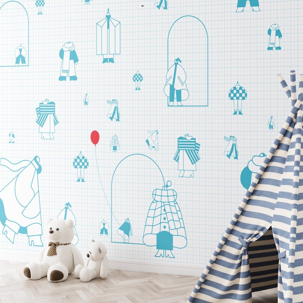 Ink & Grid- Kids Room Wallpaper