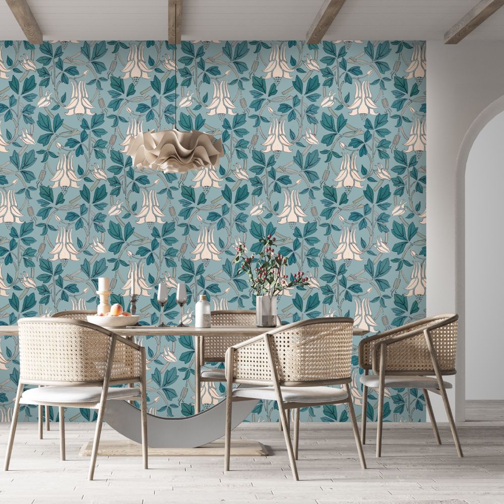 White flower with blue leaves