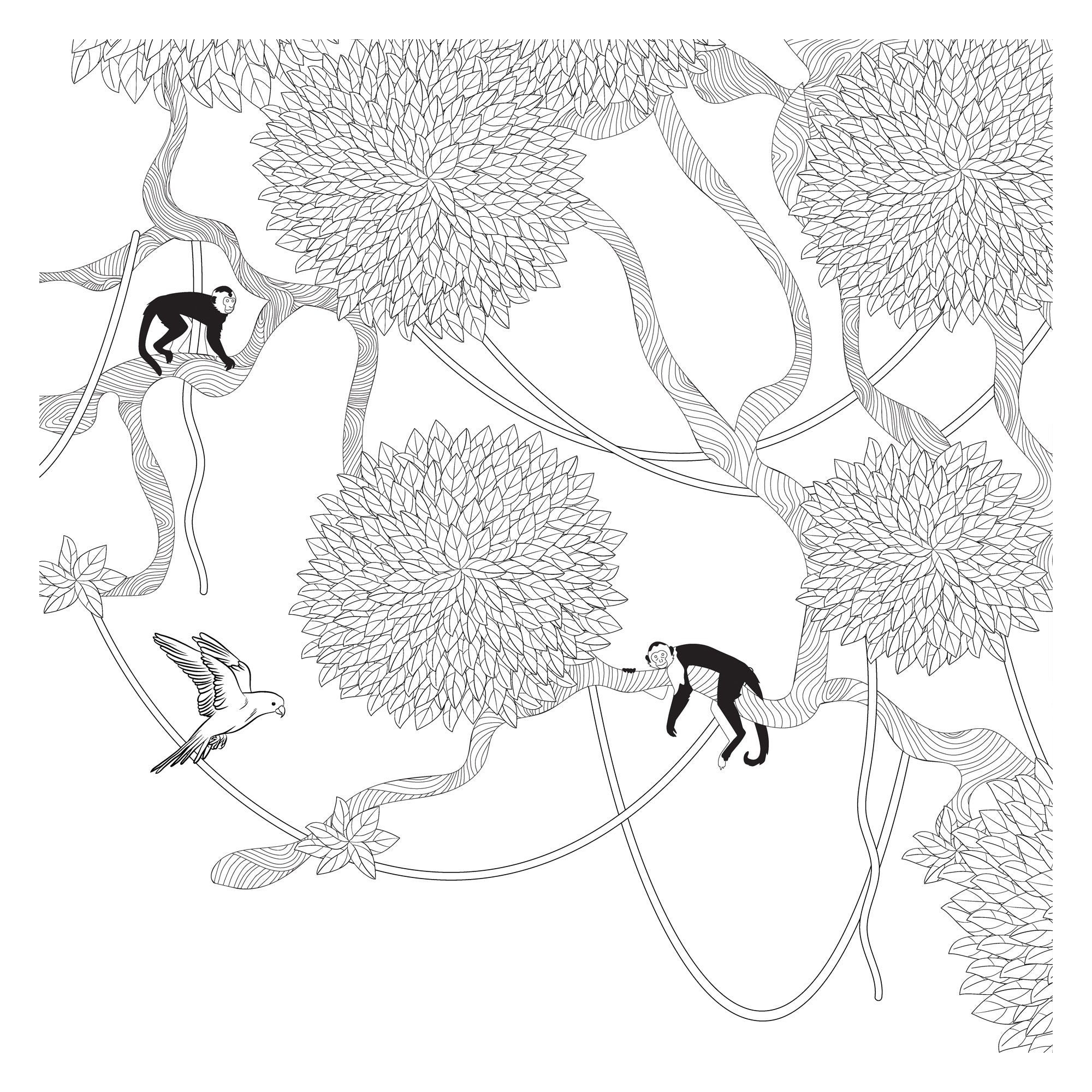 Botanical Jungle with Playful Monkeys