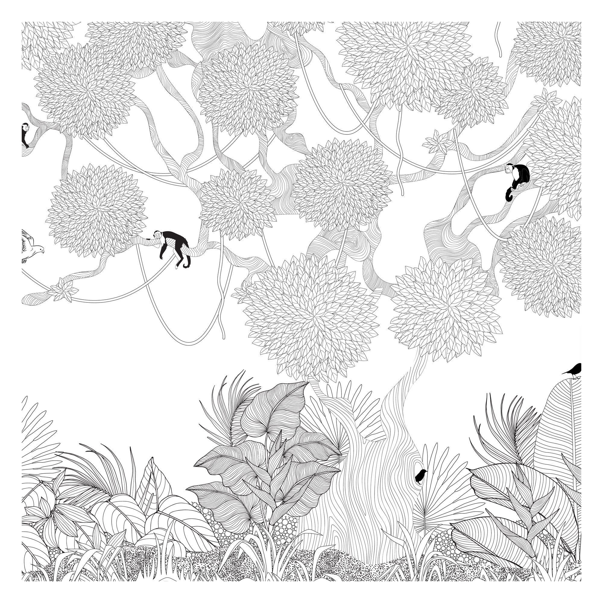 Botanical Jungle with Playful Monkeys