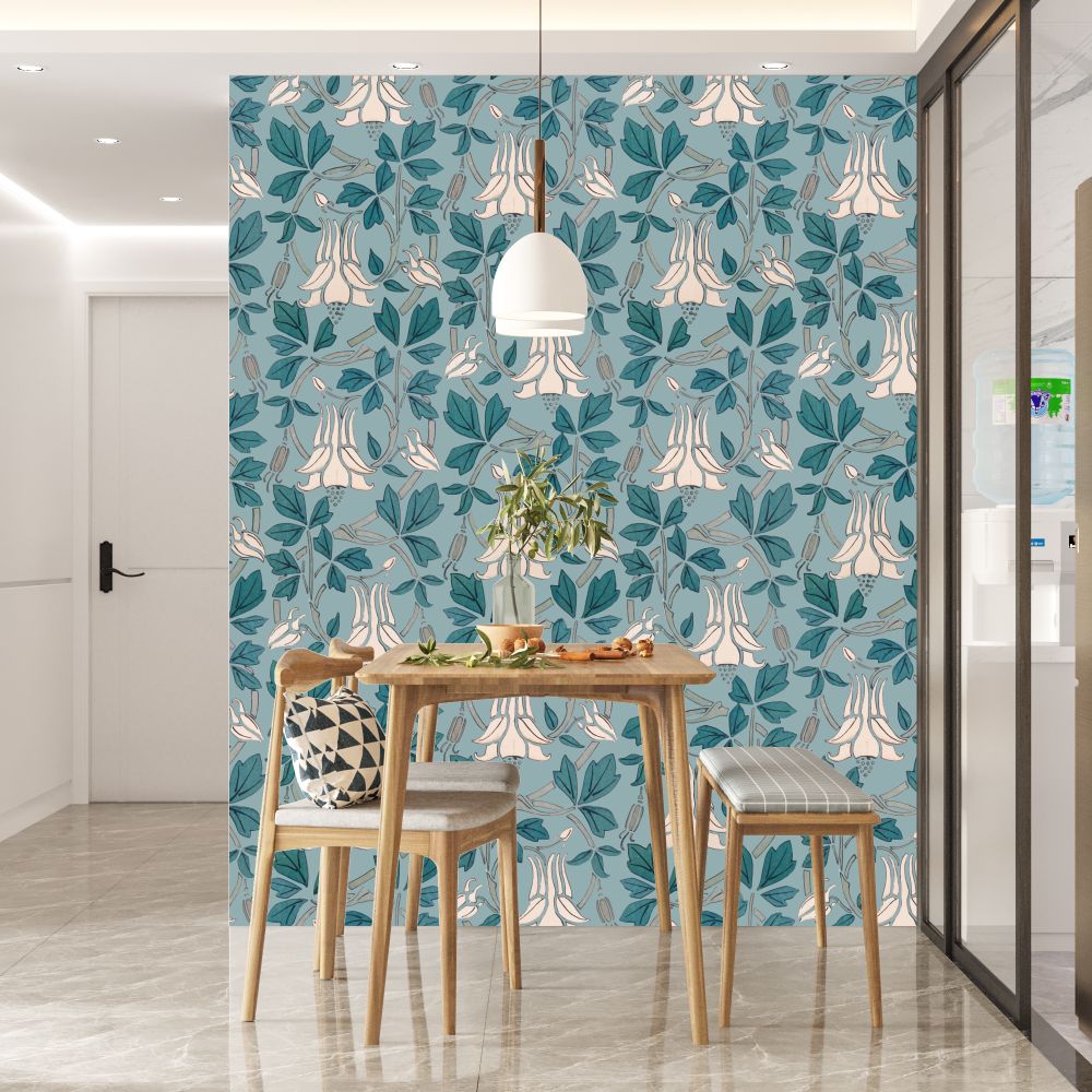 White flower with blue leaves