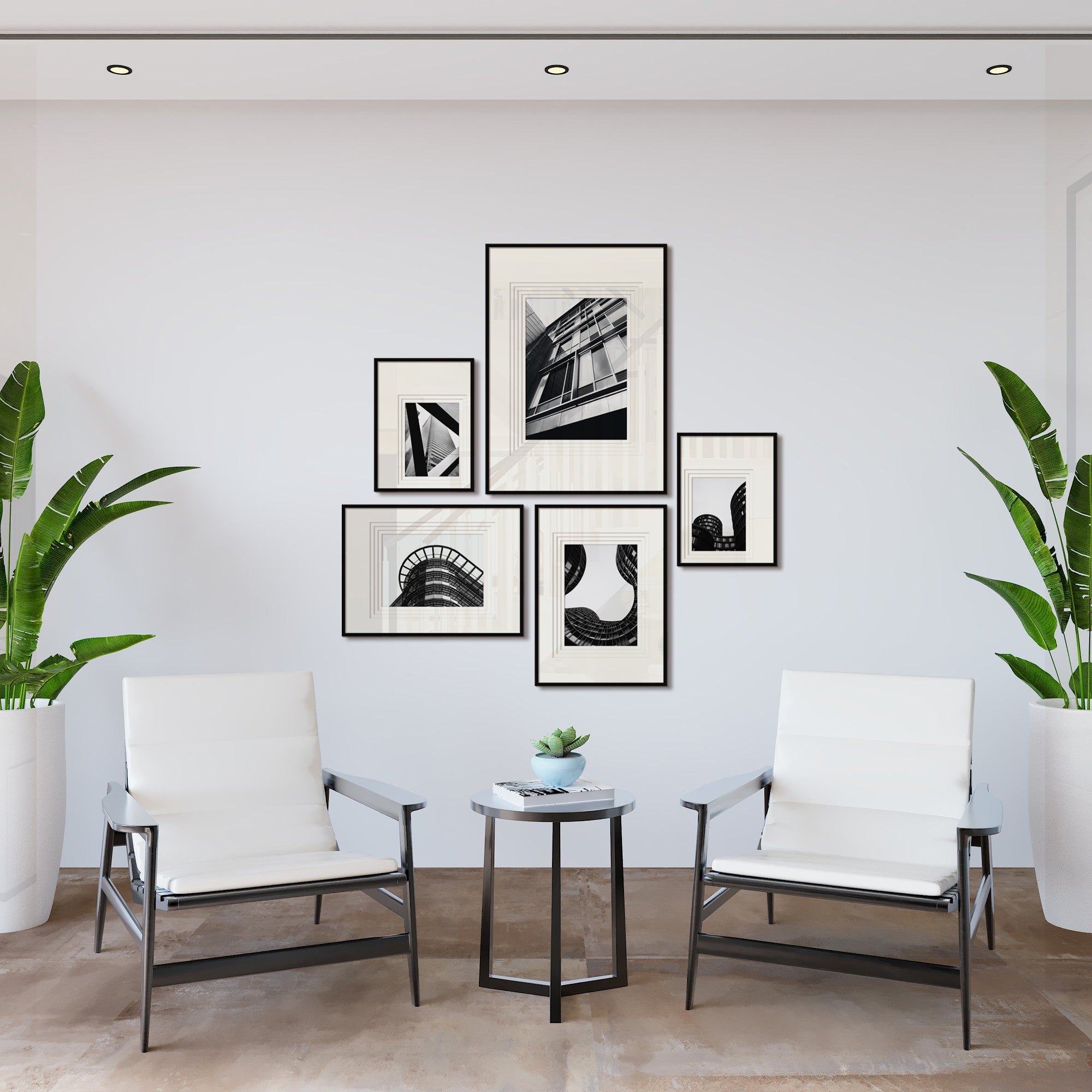 Geometric Elegance in Black & White - Set of 5