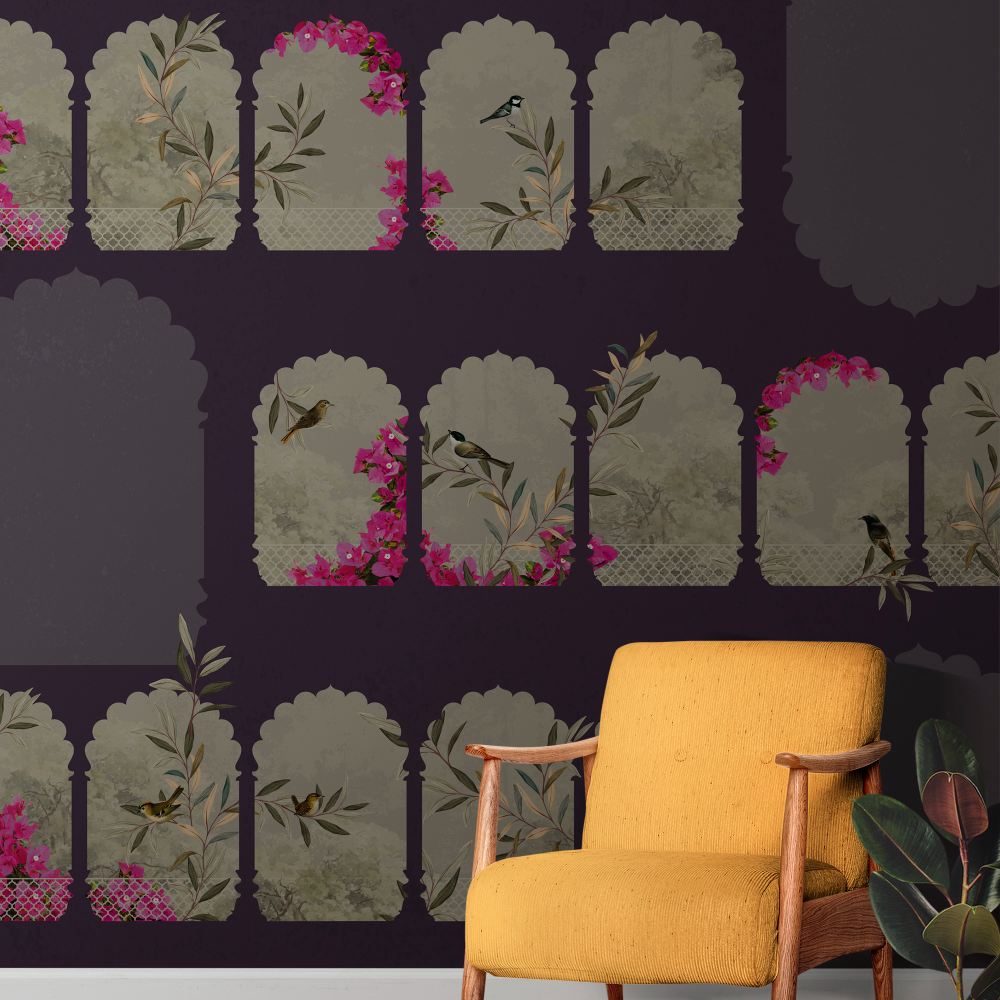 Plum Arches bedroom wallpaper