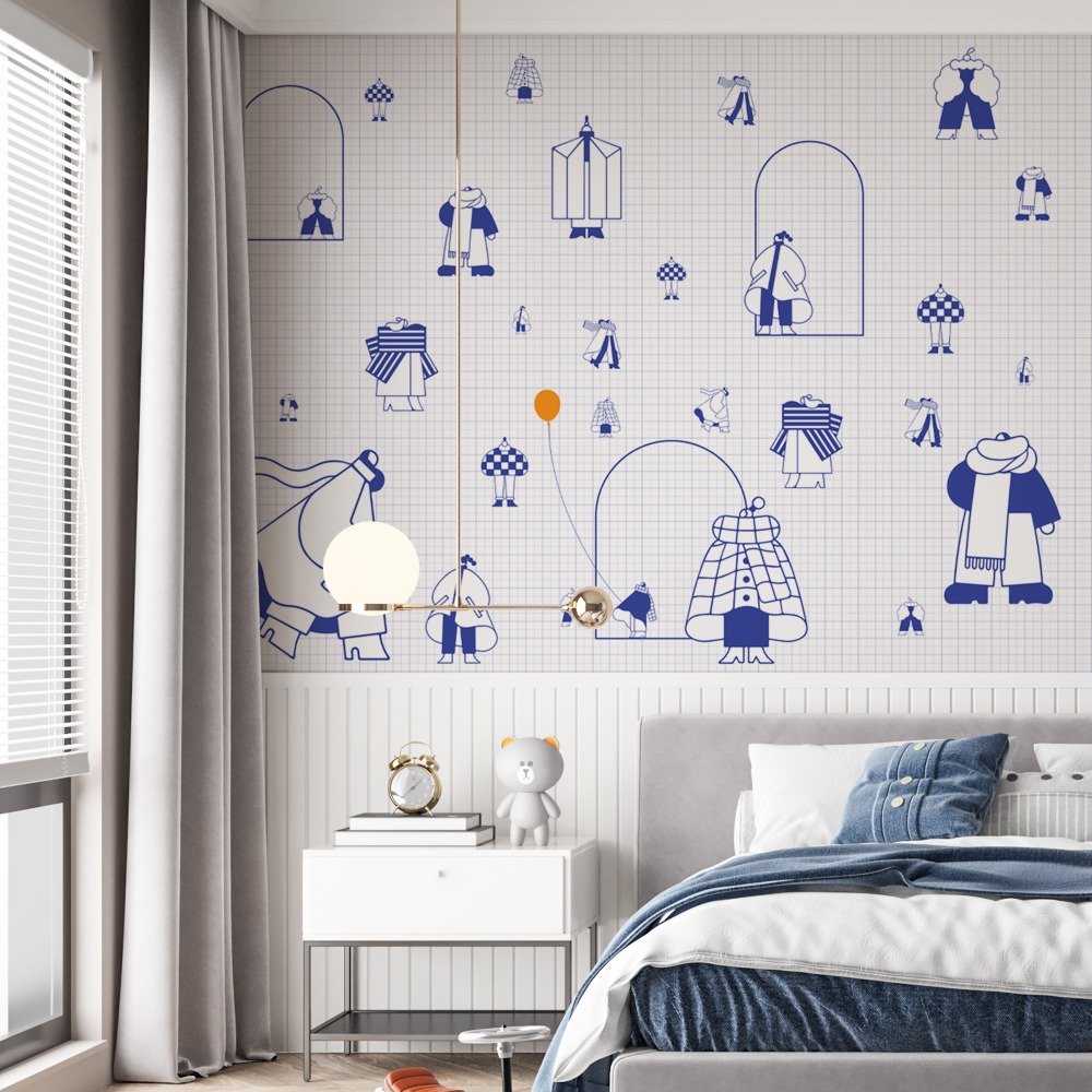 Ink & Grid- Kids Room Wallpaper