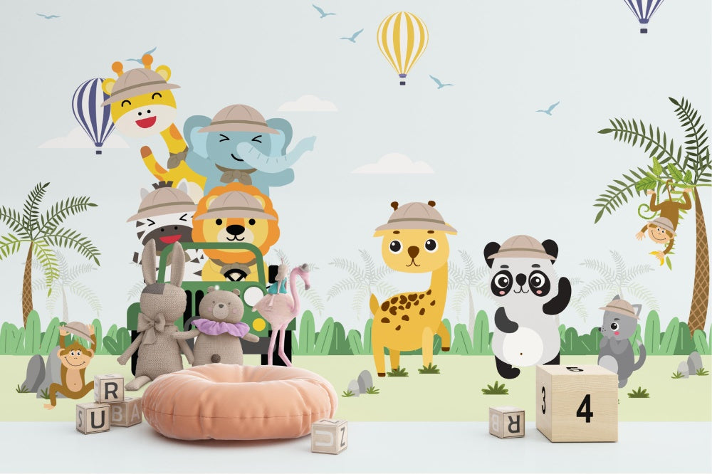 Animal Camping kids room wallpaper