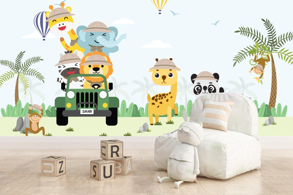 Animal Camping kids room wallpaper