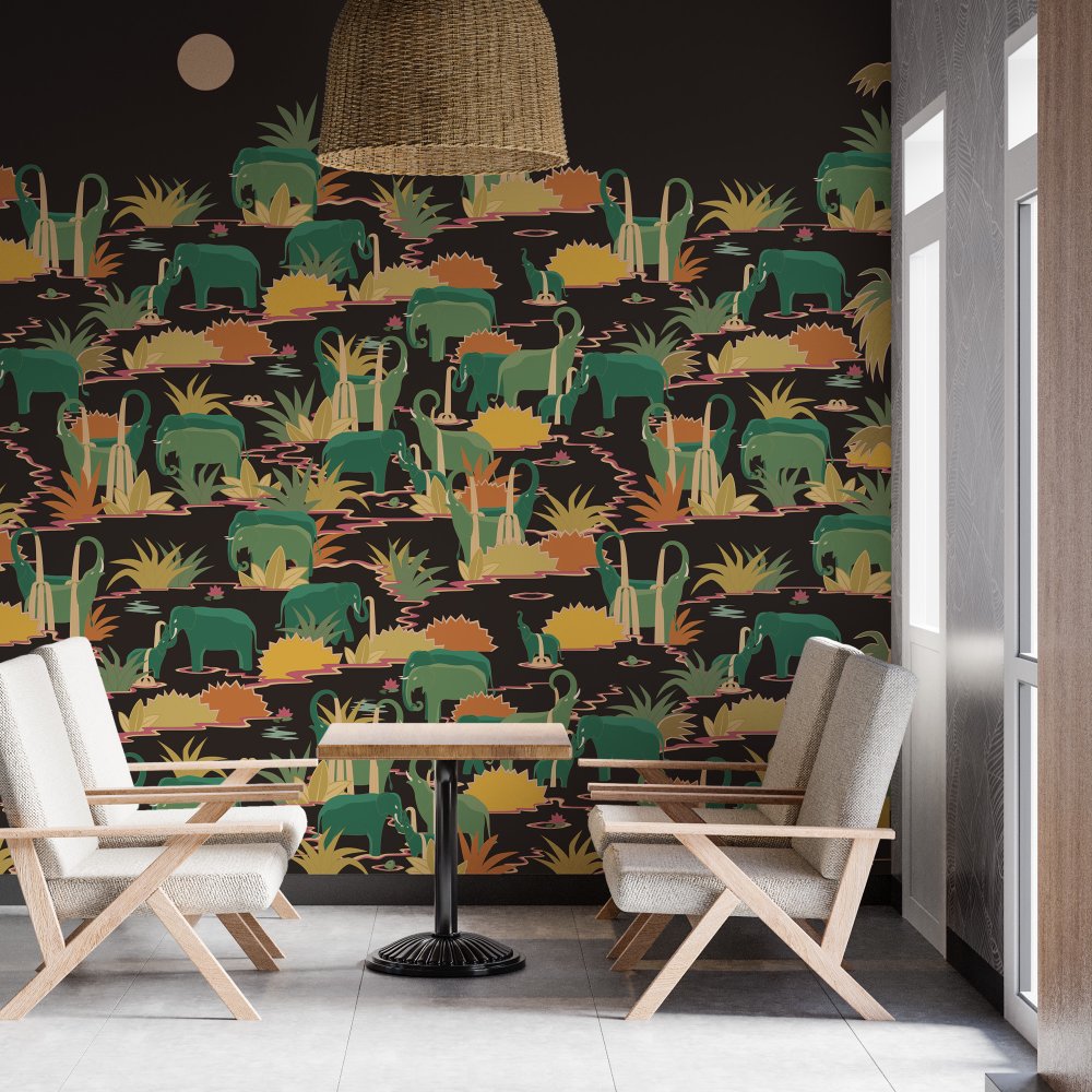 Bathing Elephant Kids Room Wallpaper