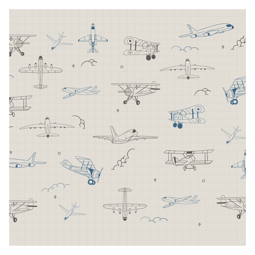 It in the Air- vintage plane kids room wallpaper