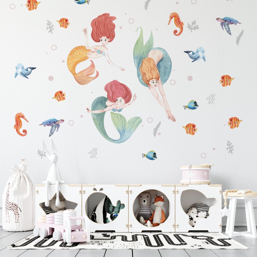 Little Mermaid in the Underwater Kids Room Wallpaper