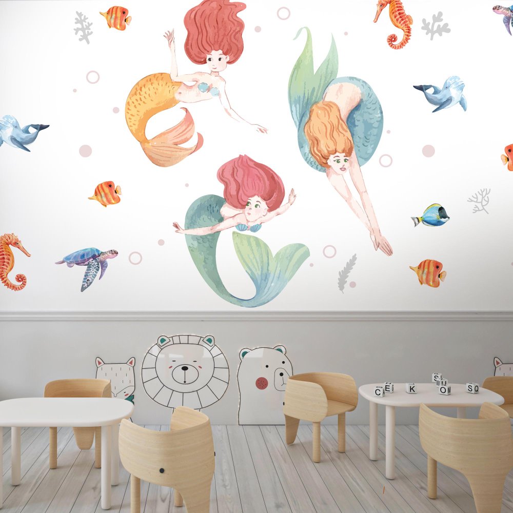 Little Mermaid in the Underwater Kids Room Wallpaper