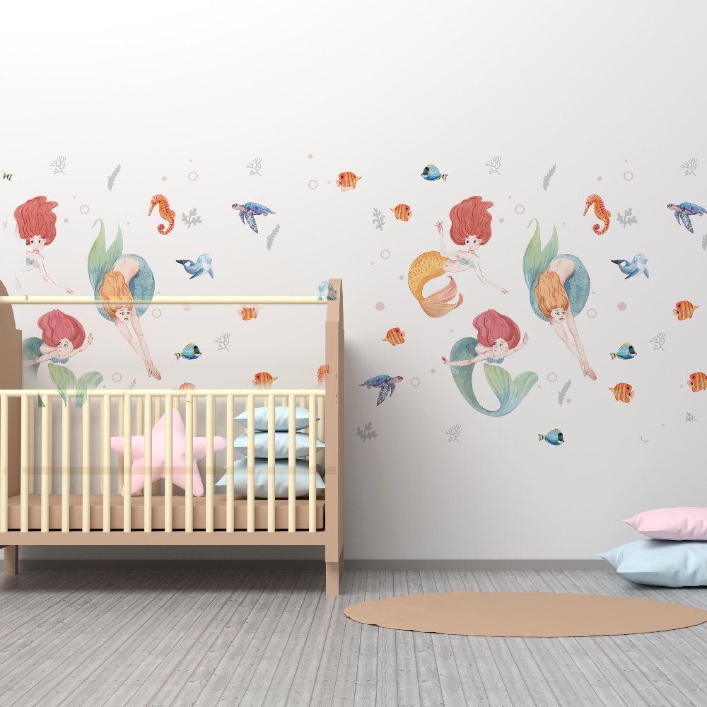 Little Mermaid in the Underwater Kids Room Wallpaper