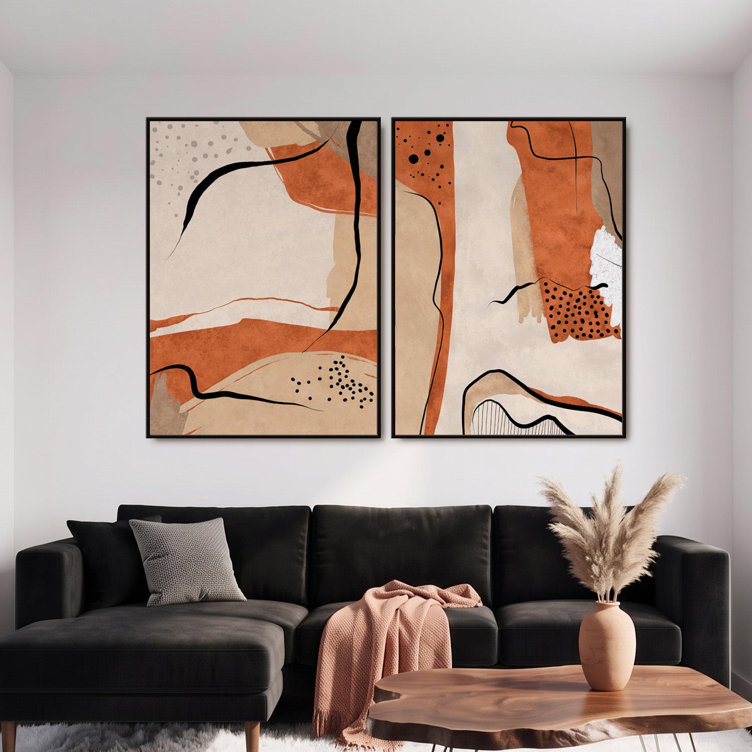 Orange Abstract - Set of 2