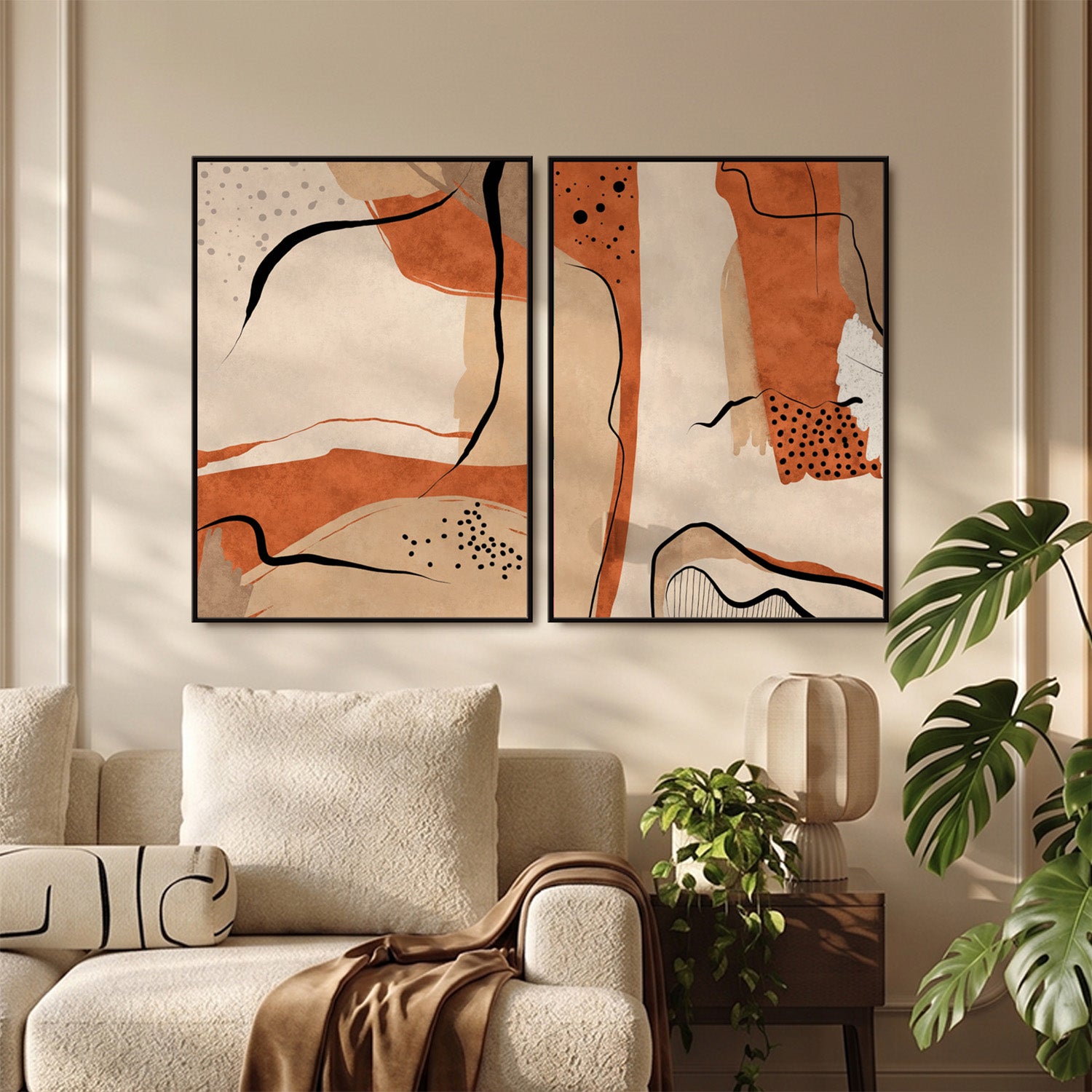 Orange Abstract - Set of 2