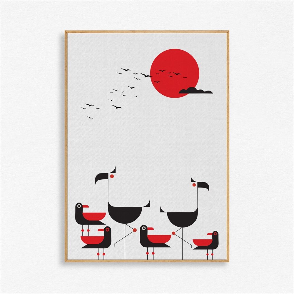 Flamingo & Bird in Radiant Sunlight