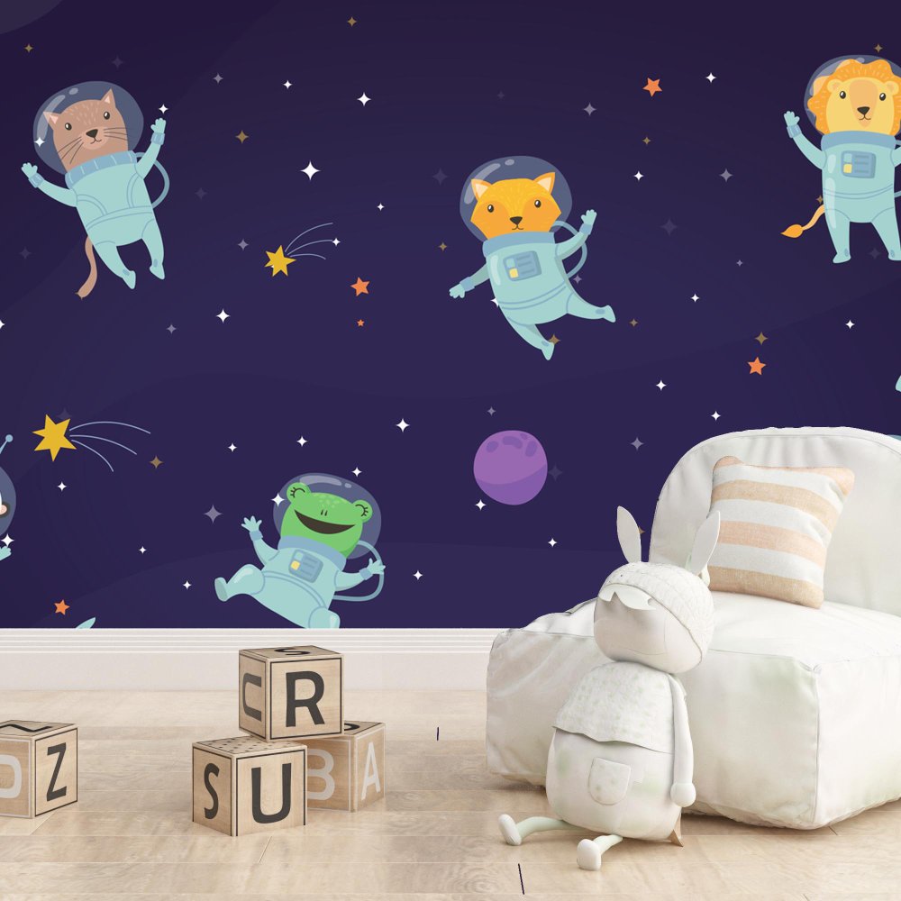 Moon Walk, Cute kids Room Wallpaper, Blue