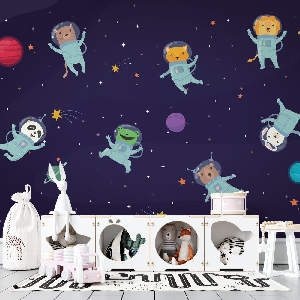 Moon Walk, Cute kids Room Wallpaper, Blue