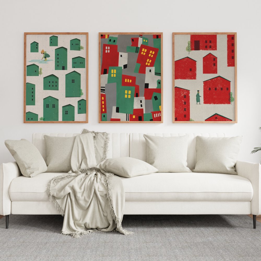 The Red & Green City - Set of 3
