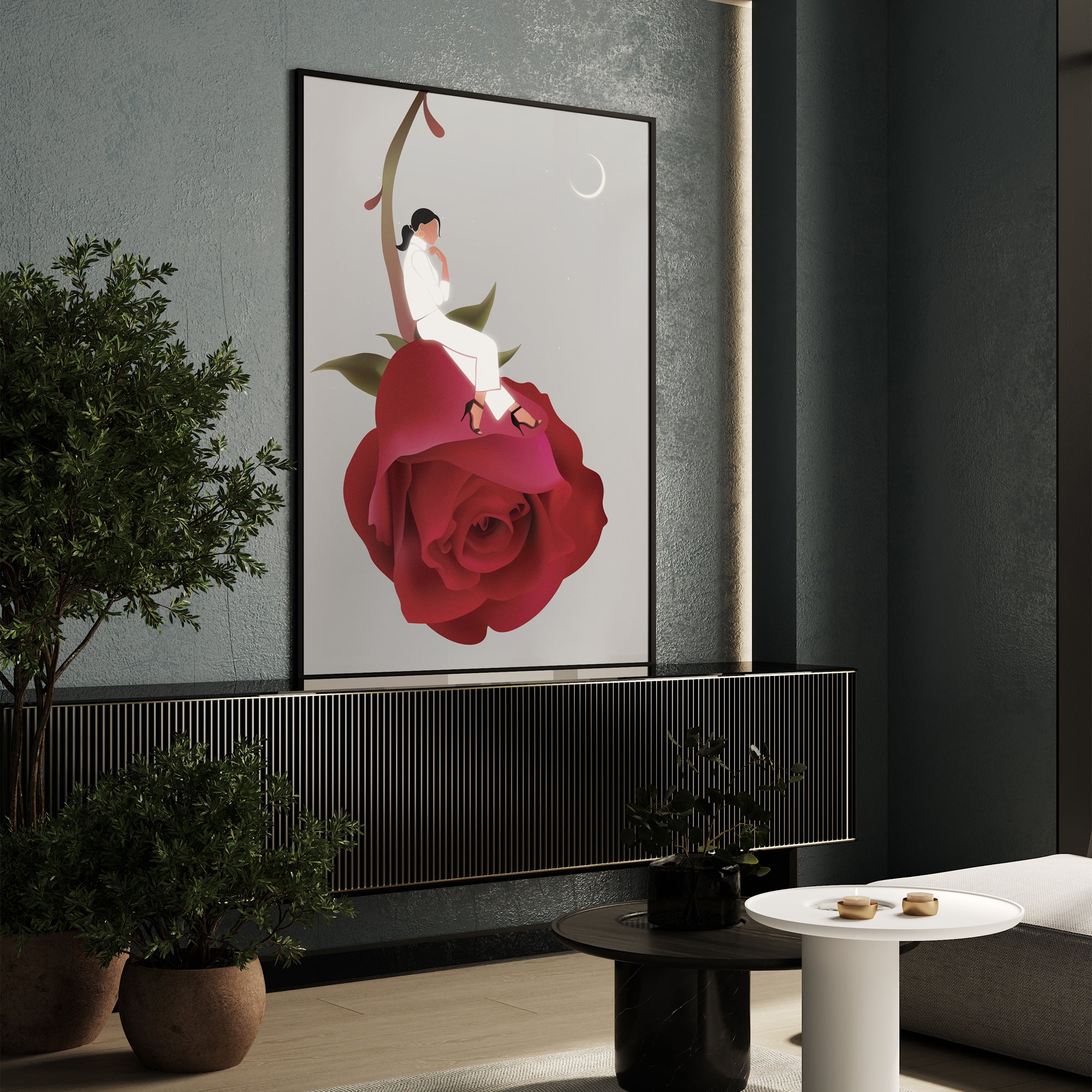 Between Petals and the Moon Wall Art Canvas Painting