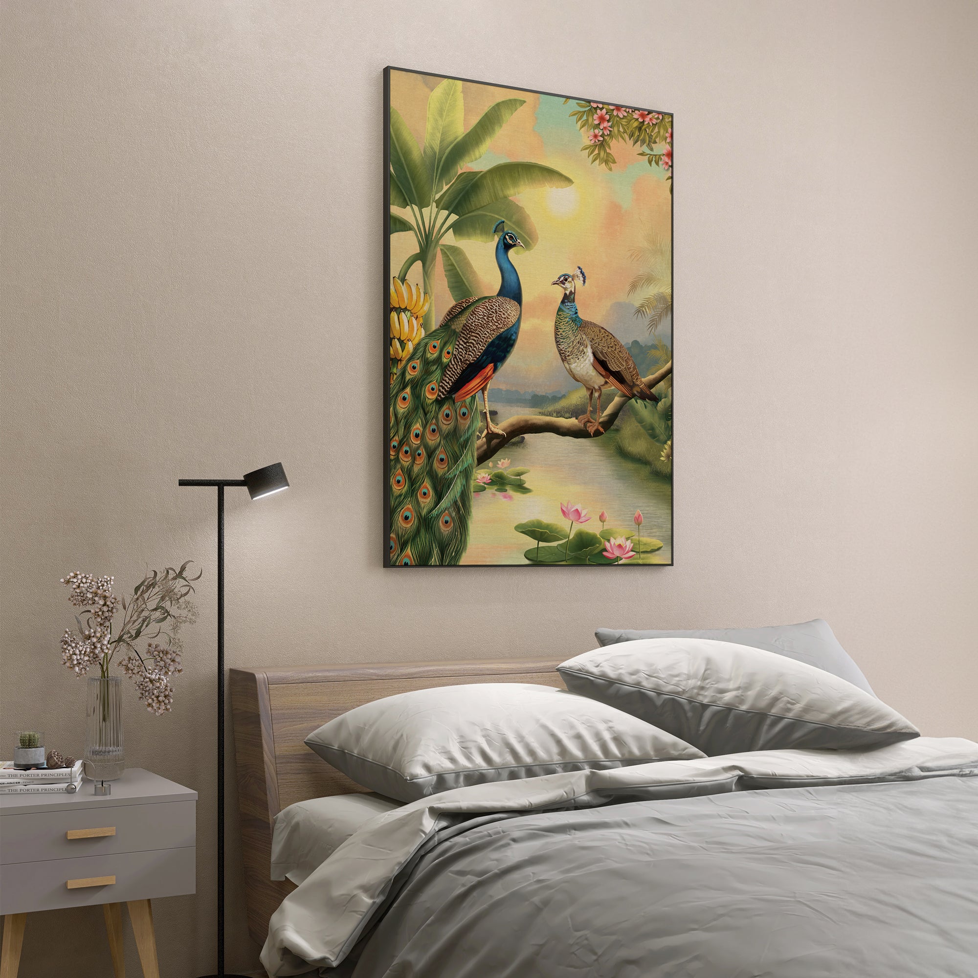 Lotus & Peacock Feathers Wall Art