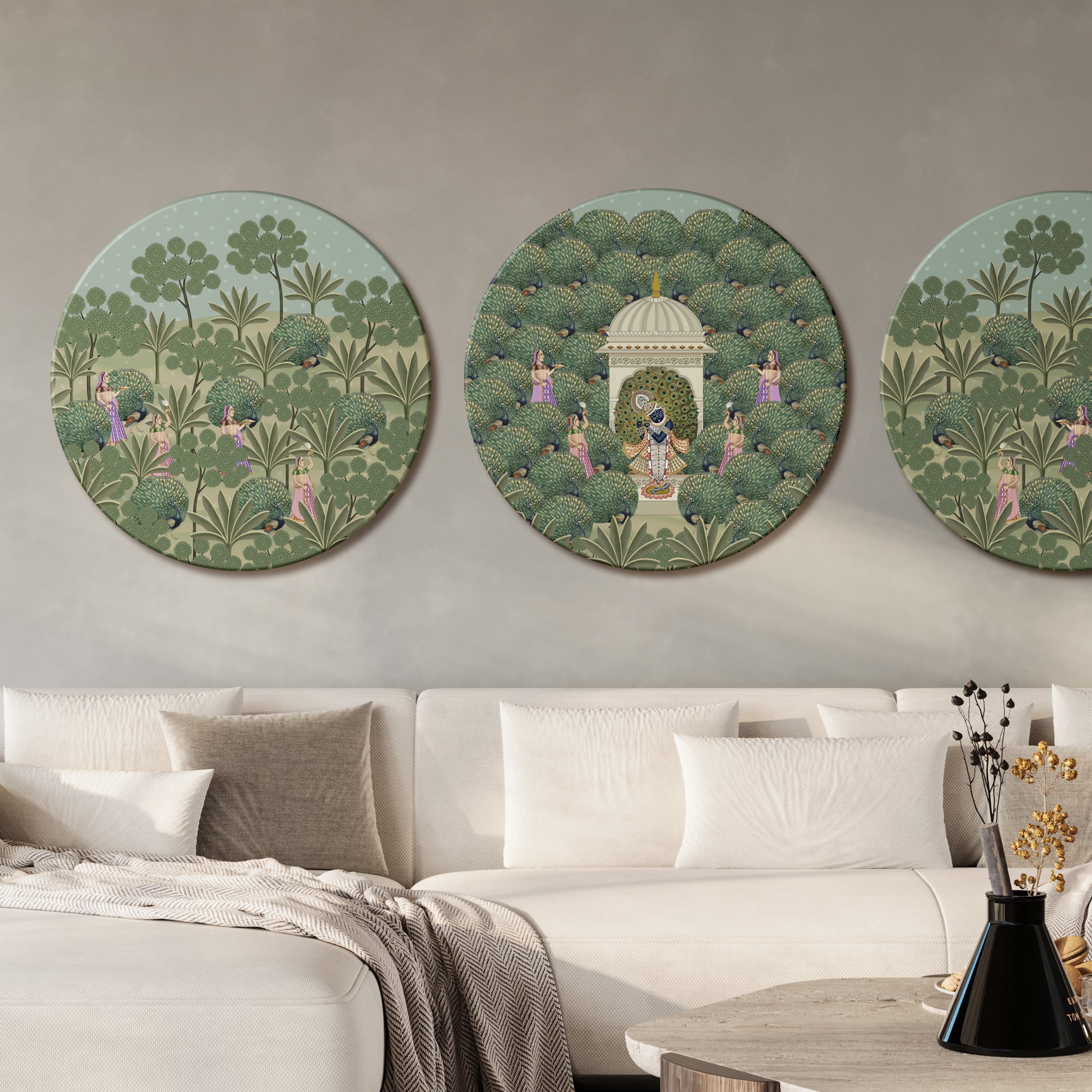 Krishna in the Garden of Bliss - Set of 3