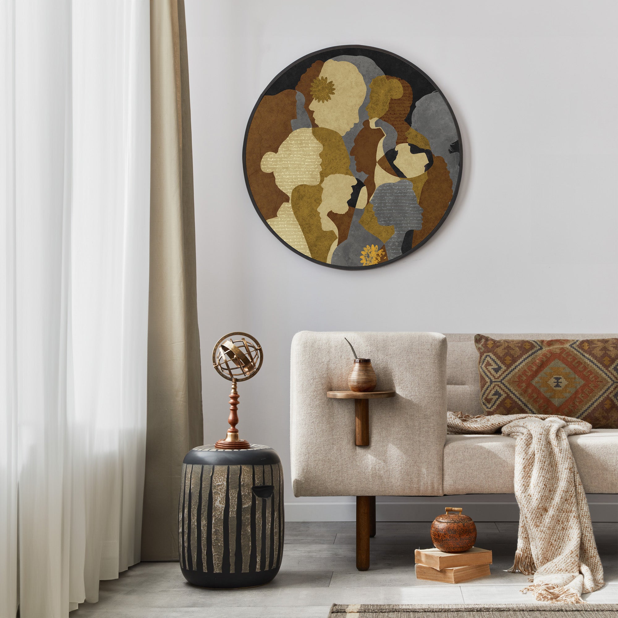 Faces in Transit - Round Wall Art Canvas Painting