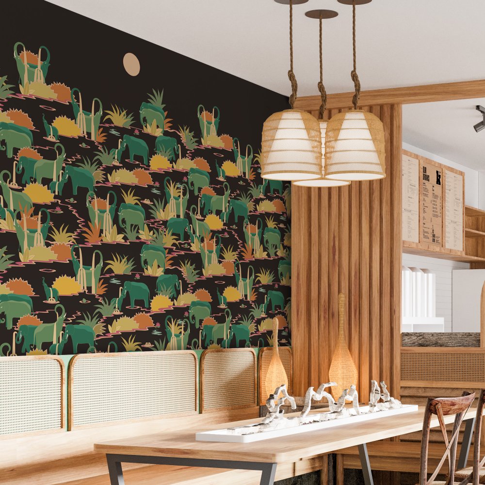 Bathing Elephant Kids Room Wallpaper