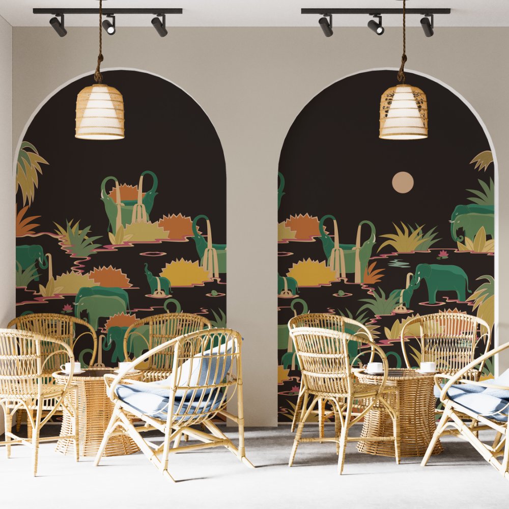 Bathing Elephant Kids Room Wallpaper