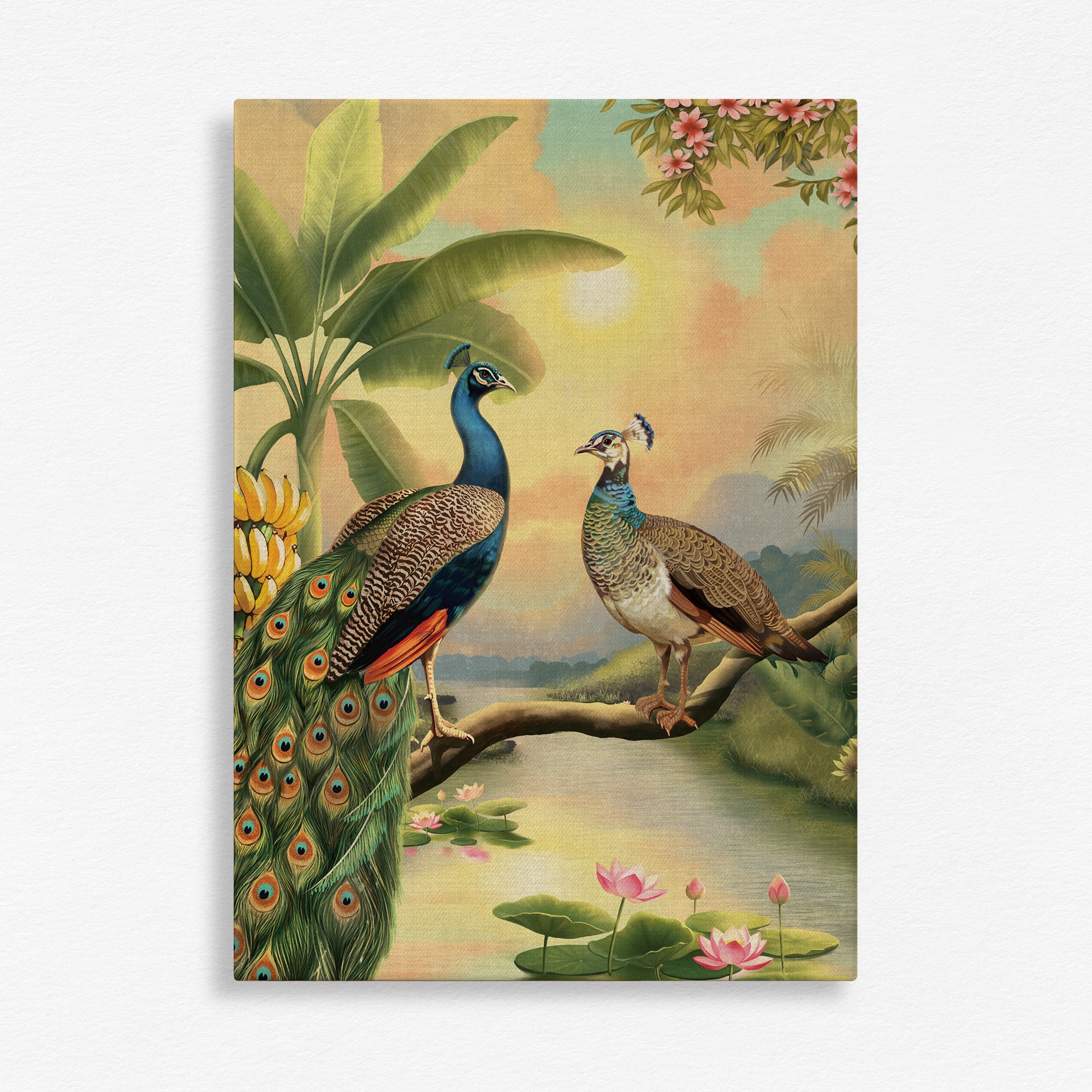 Lotus & Peacock Feathers Wall Art