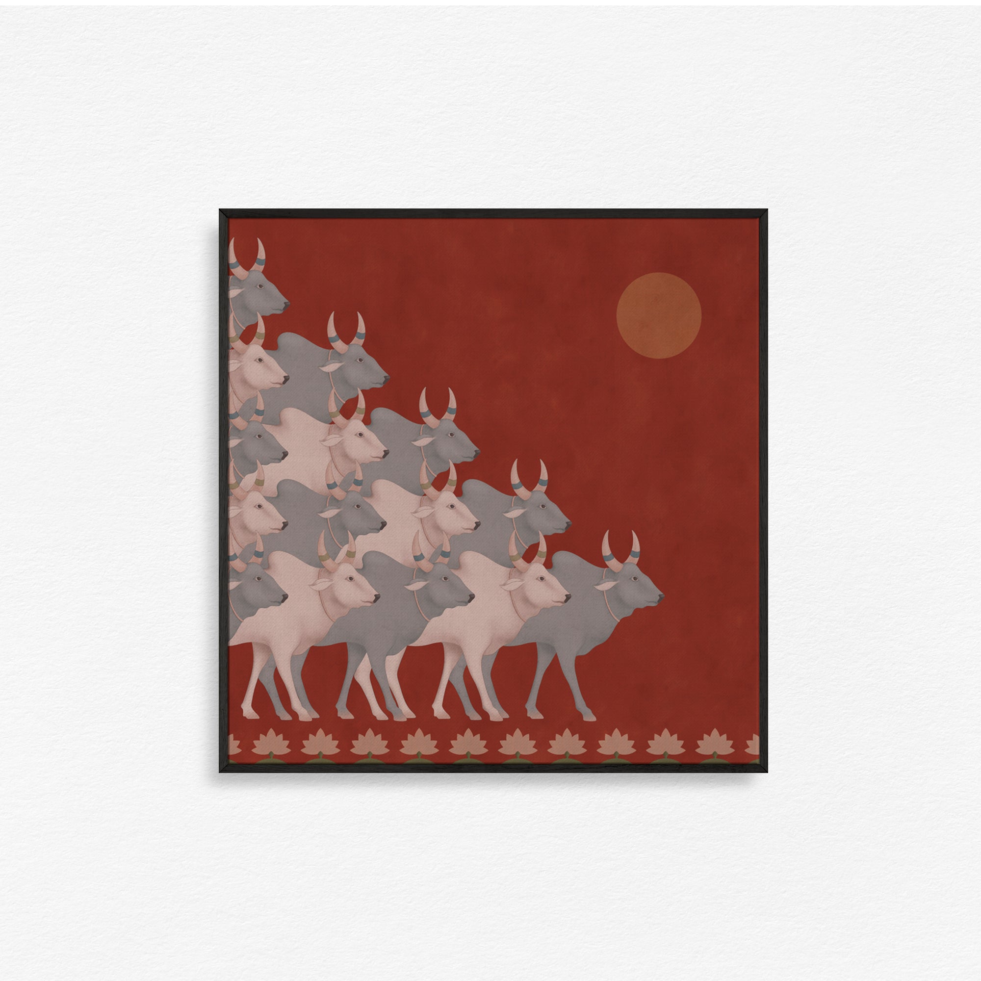 Group of Cow's in Square Wall Art