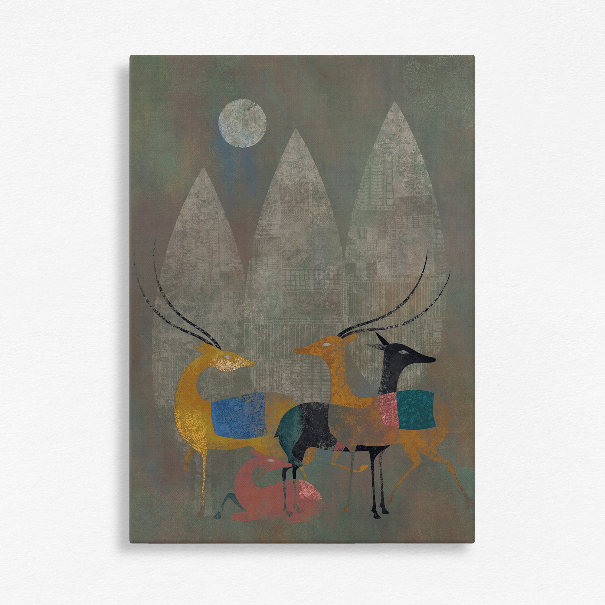Moonlit Herd Deer Modern Canvas Painting