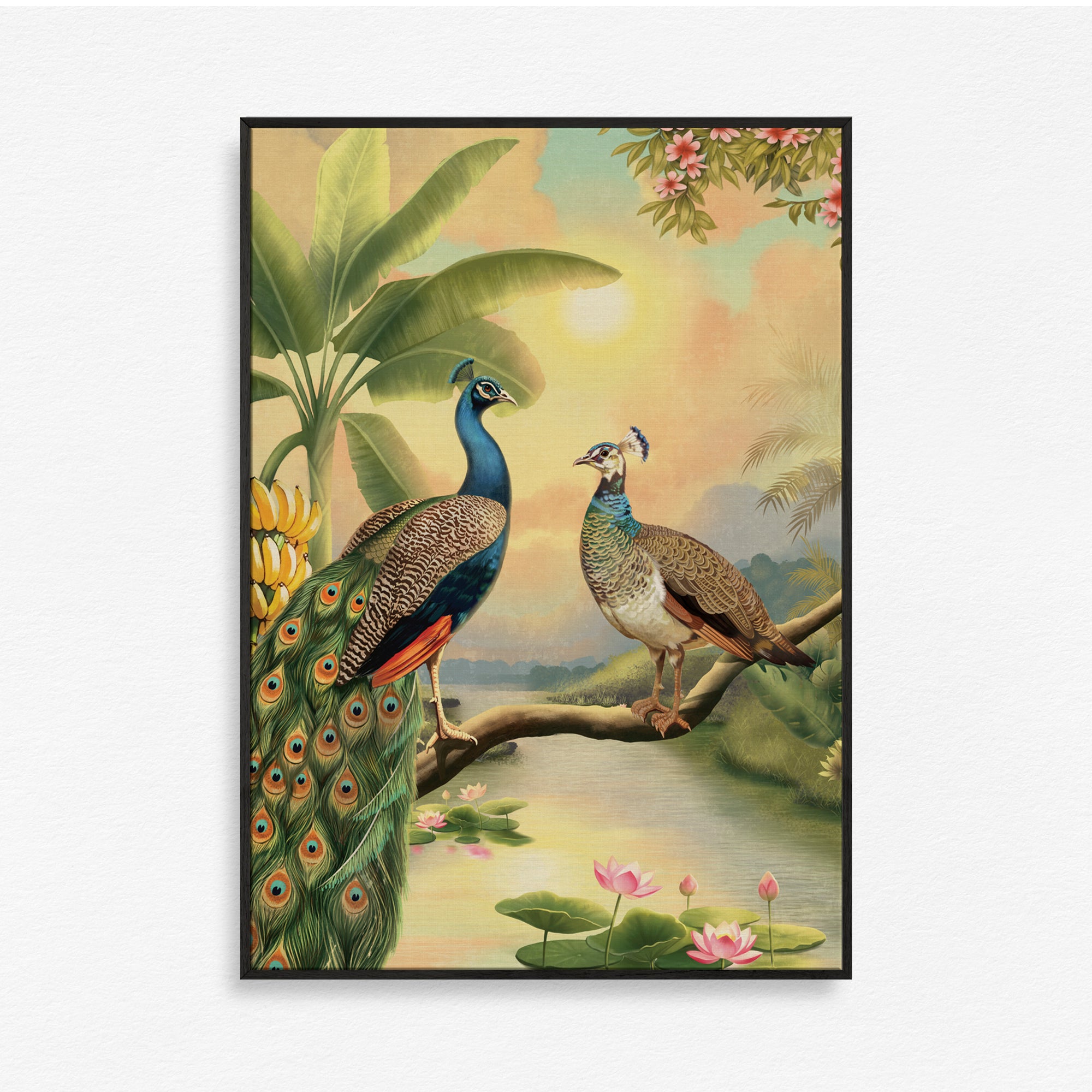 Lotus & Peacock Feathers Wall Art